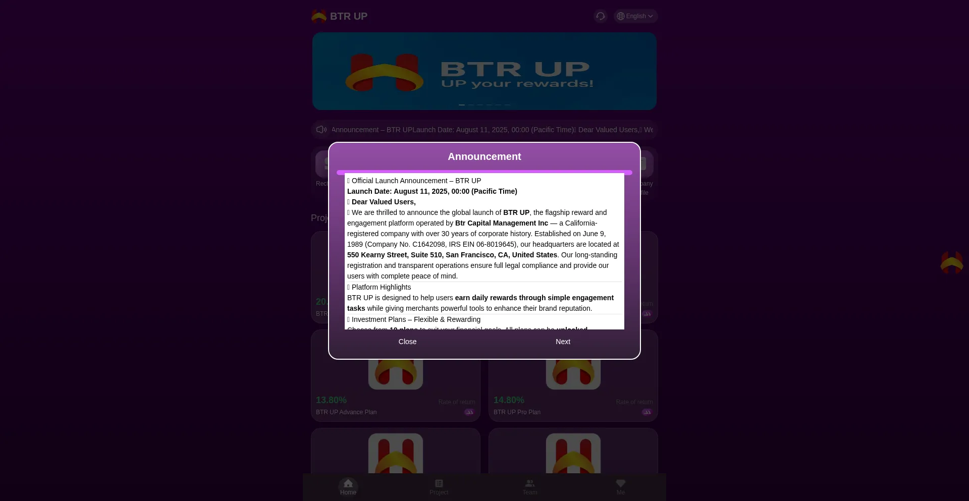 Website screenshot of Btrup.com