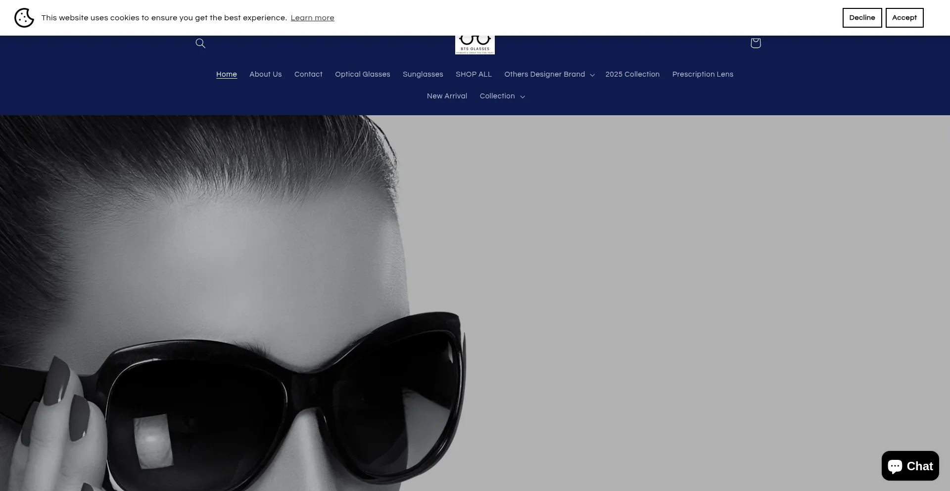 Website screenshot of Btsglasses.com