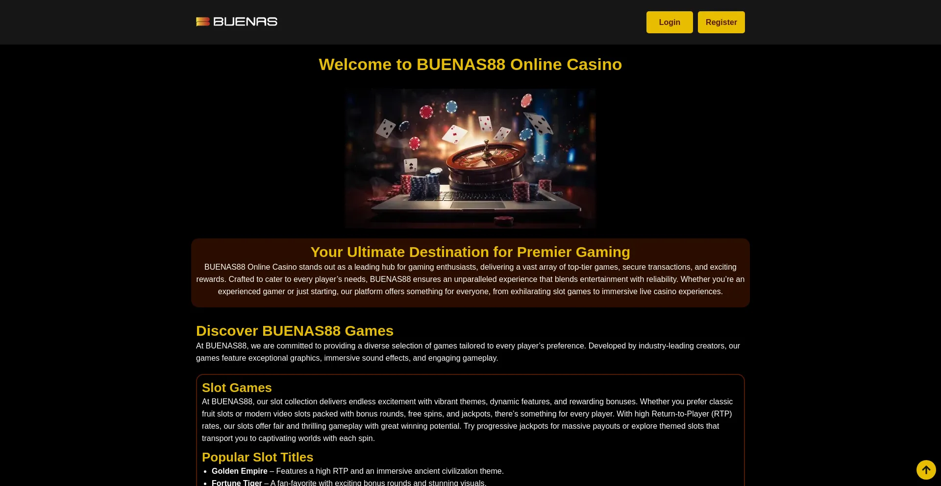Website screenshot of Buenas88.org