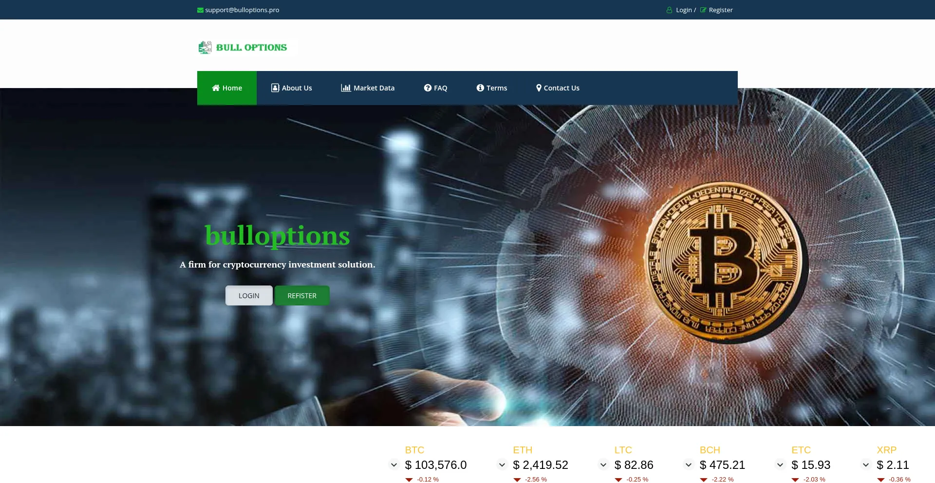 Website screenshot of Bulloptions.pro