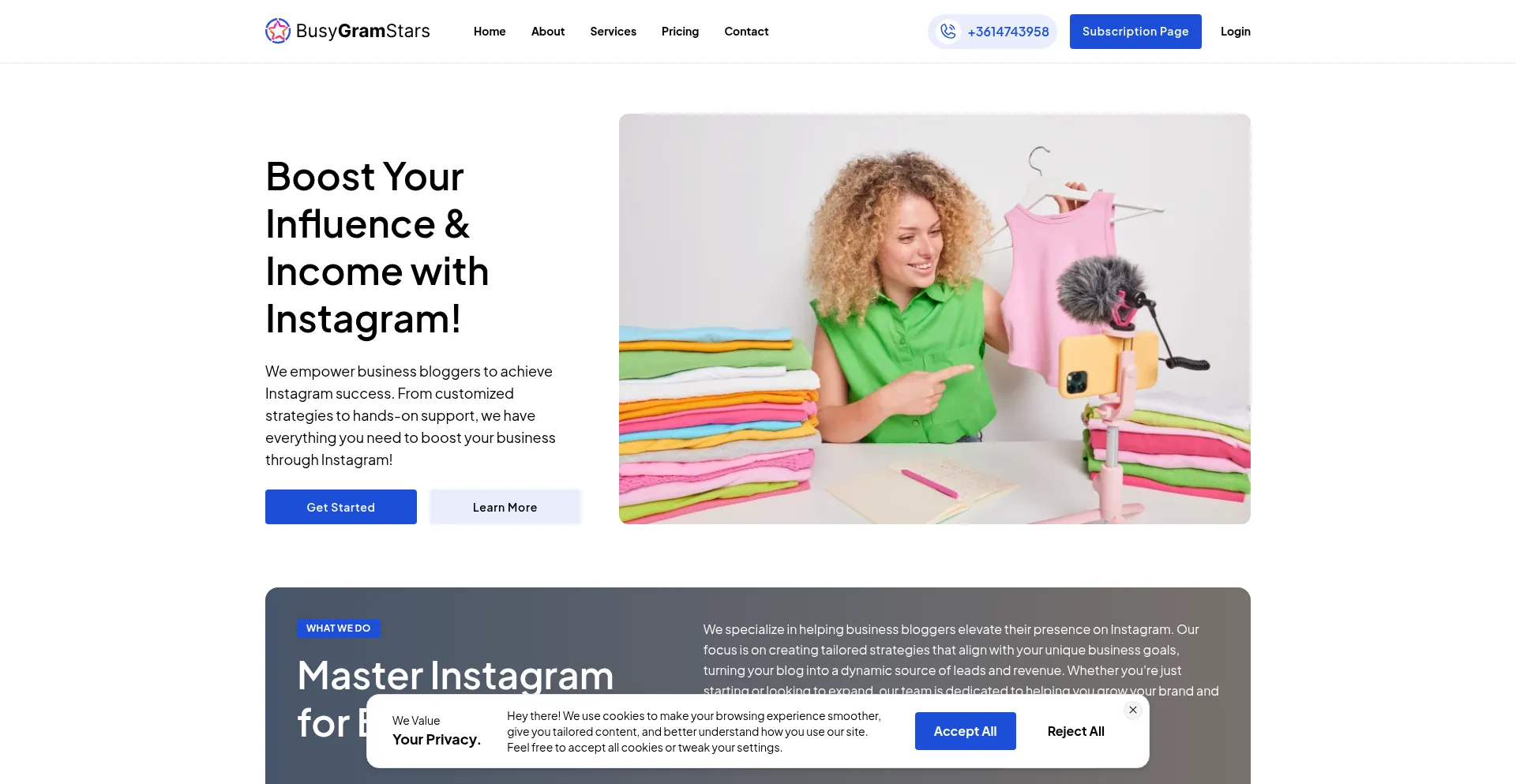 Website screenshot of Busygramstars.com
