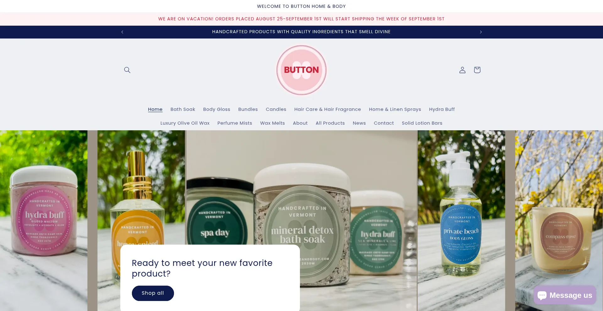 Website screenshot of Buttonhomeandbody.com