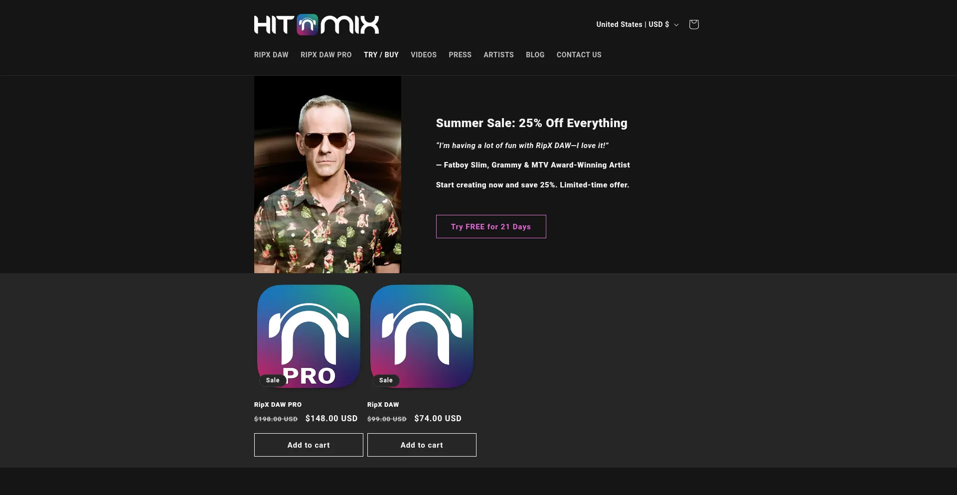 Website screenshot of Buy.hitnmix.com