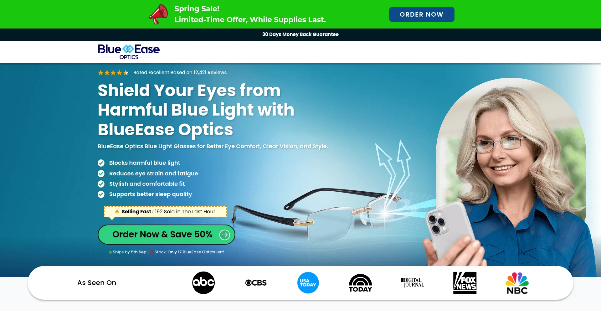 Website screenshot of Buyblueeaseoptics.com