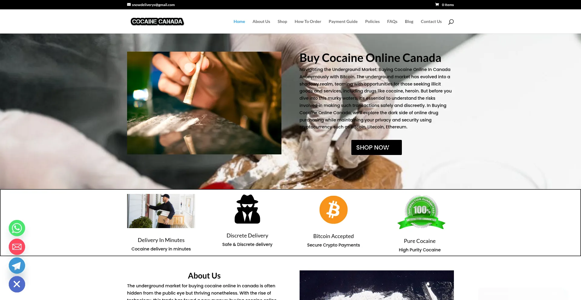 Website screenshot of Buycocaineonlinecanada.io