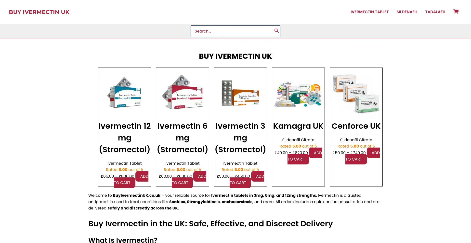 Website screenshot of Buyivermectinuk.co.uk