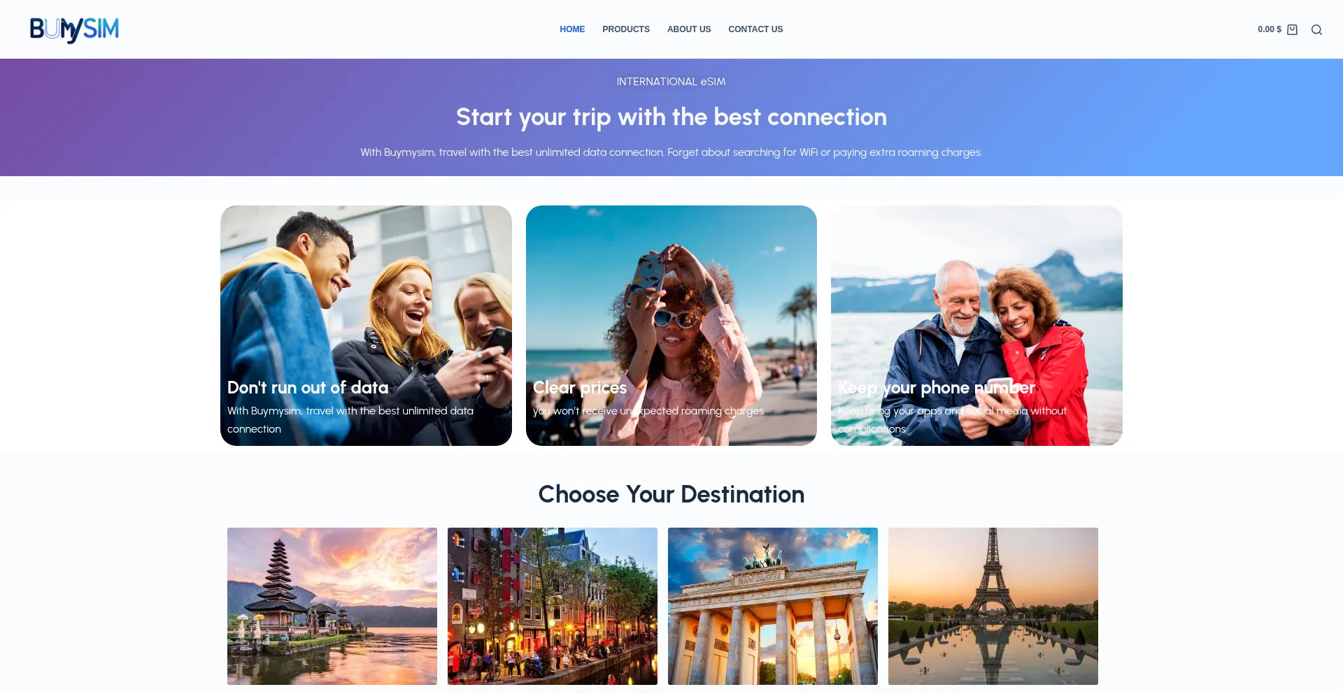 Website screenshot of Buymysim.digital