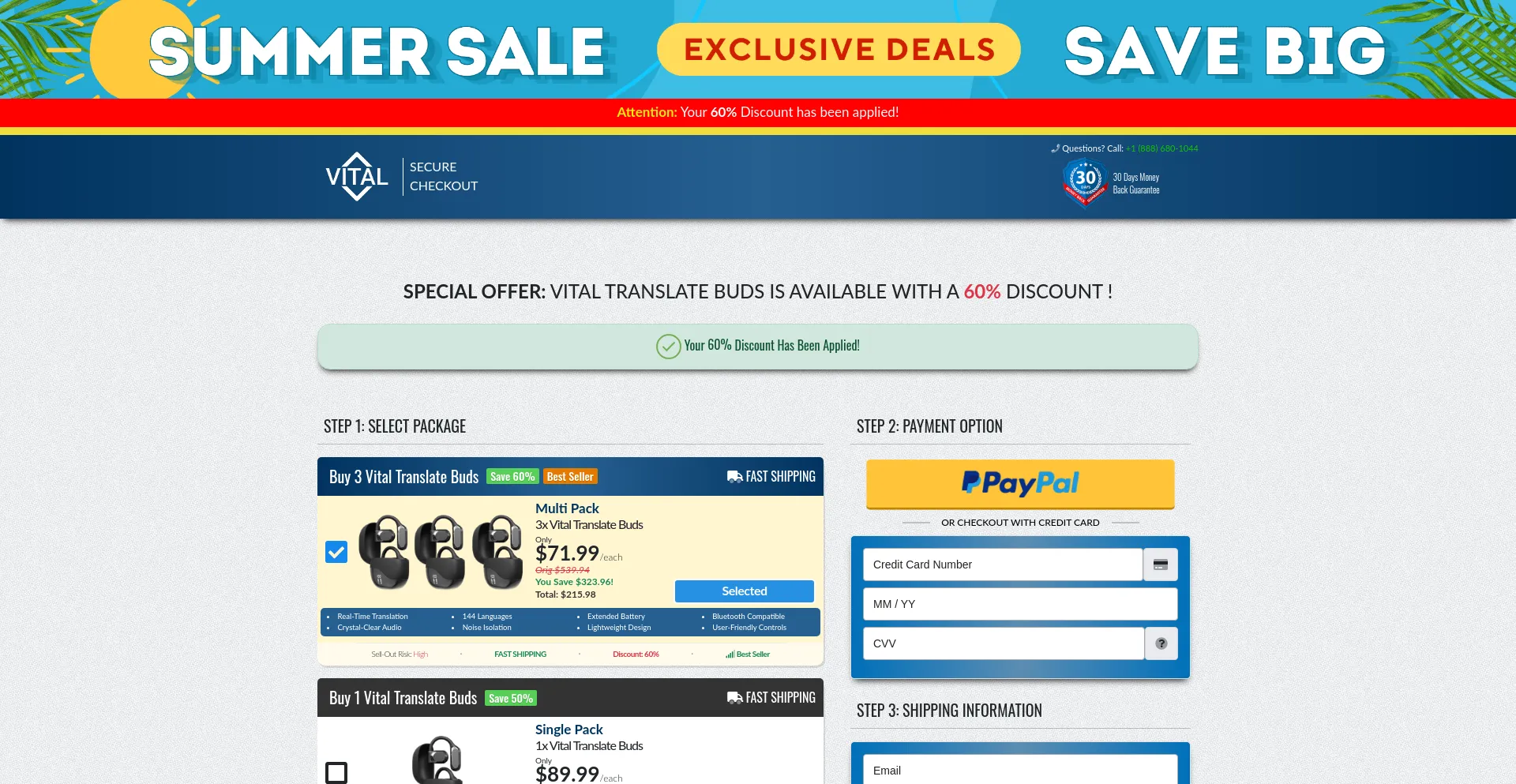 Website screenshot of Buyvitaltranslatebuds.com