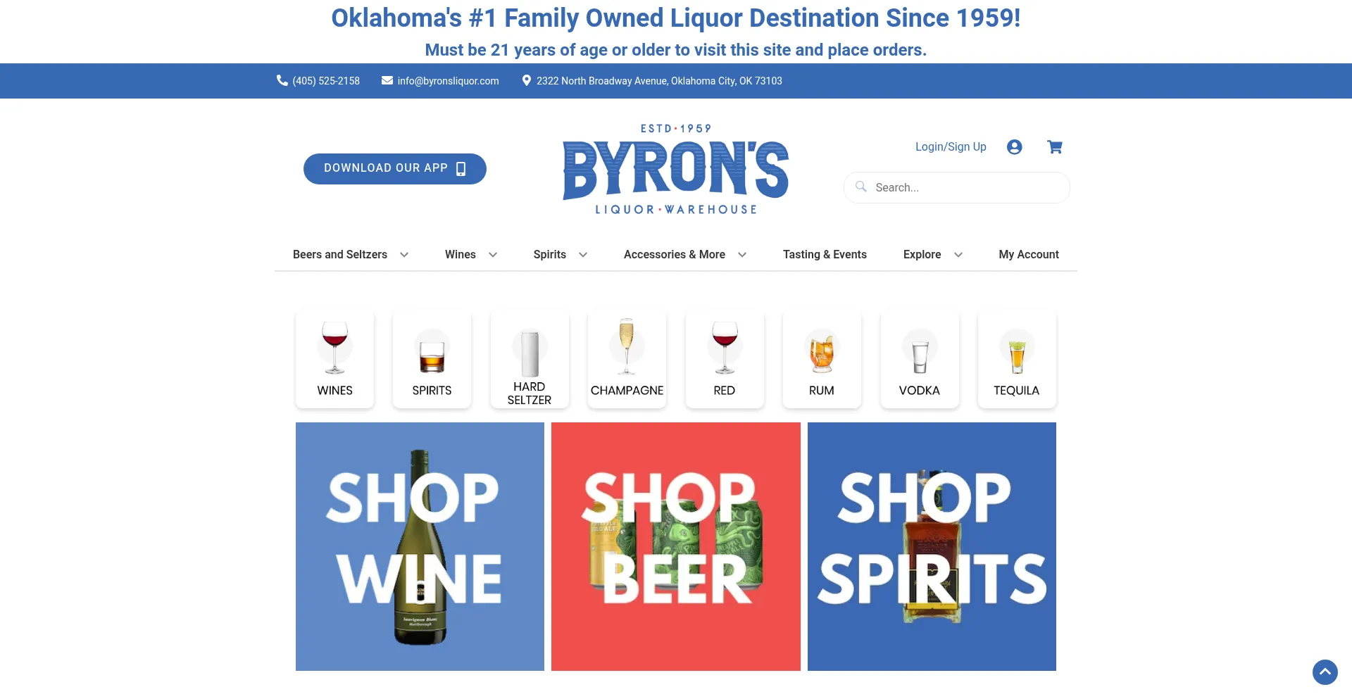 Website screenshot of Byronsliquor.com