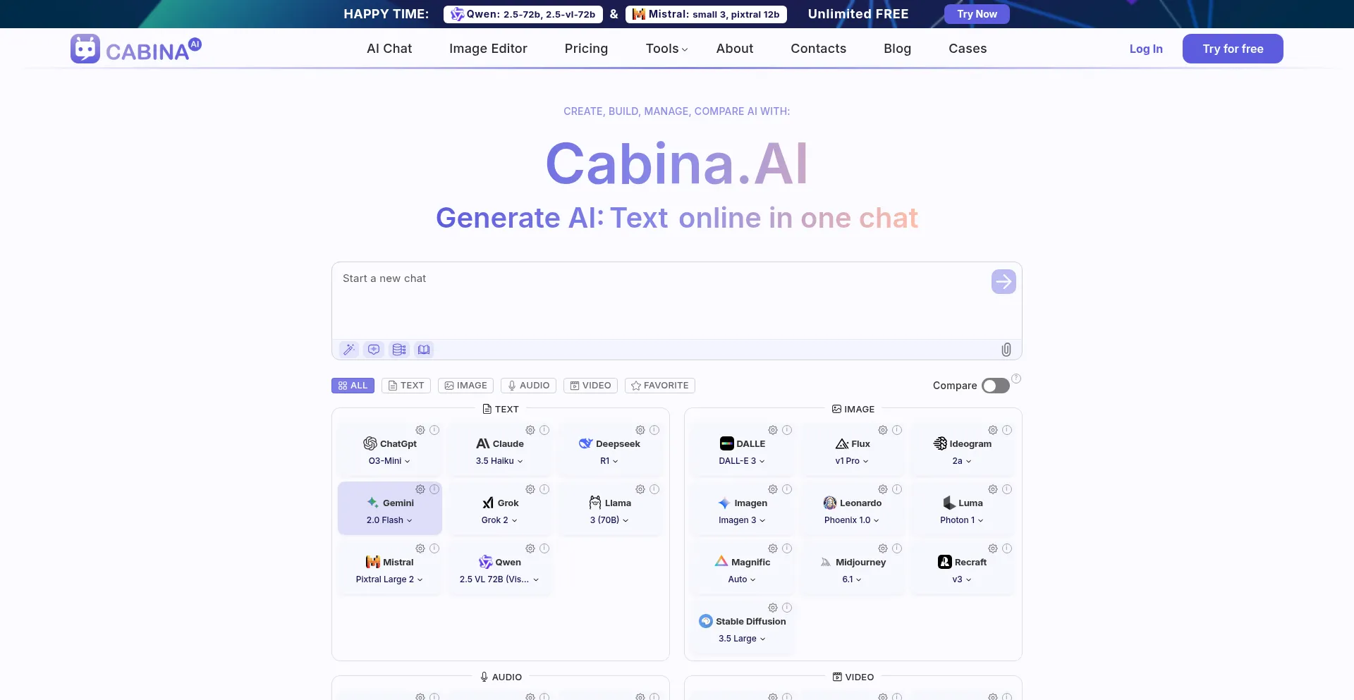 Website screenshot of Cabina.ai