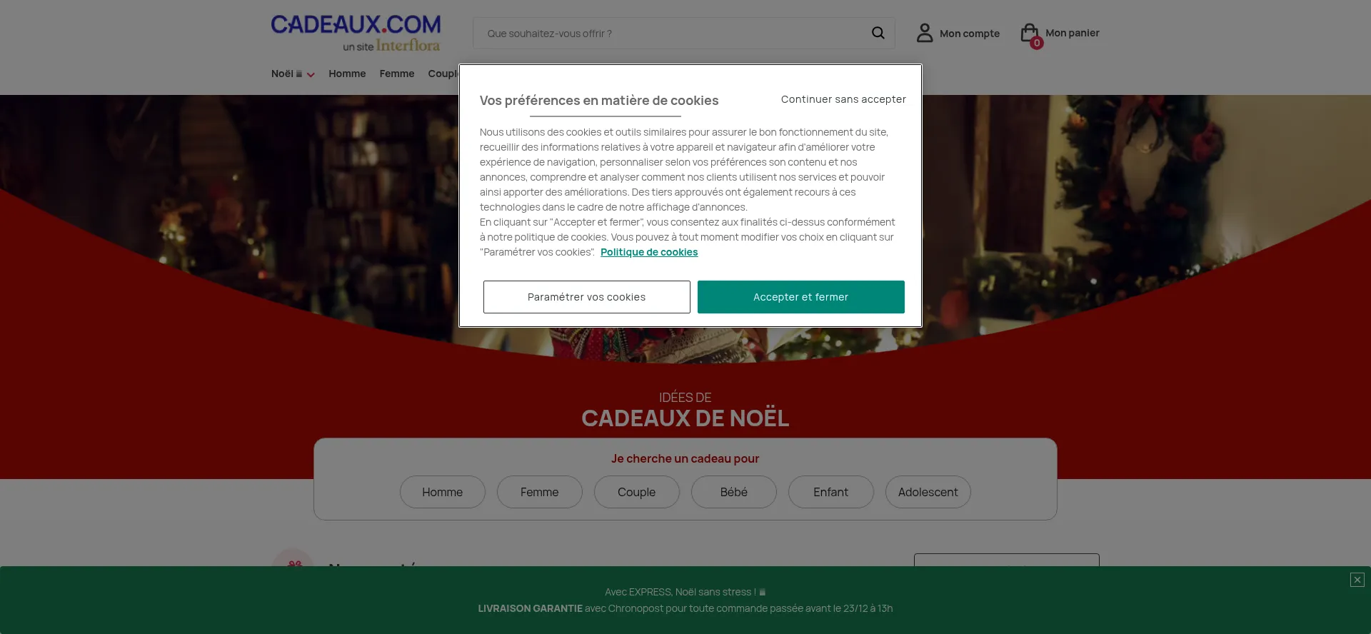 Website screenshot of Cadeaux.com