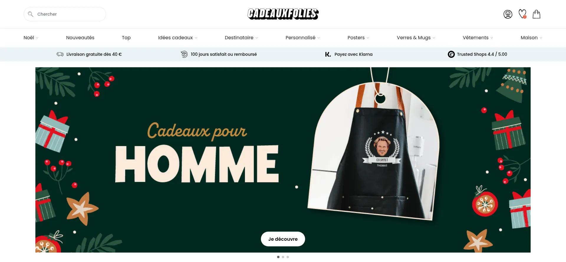 Website screenshot of Cadeauxfolies.fr