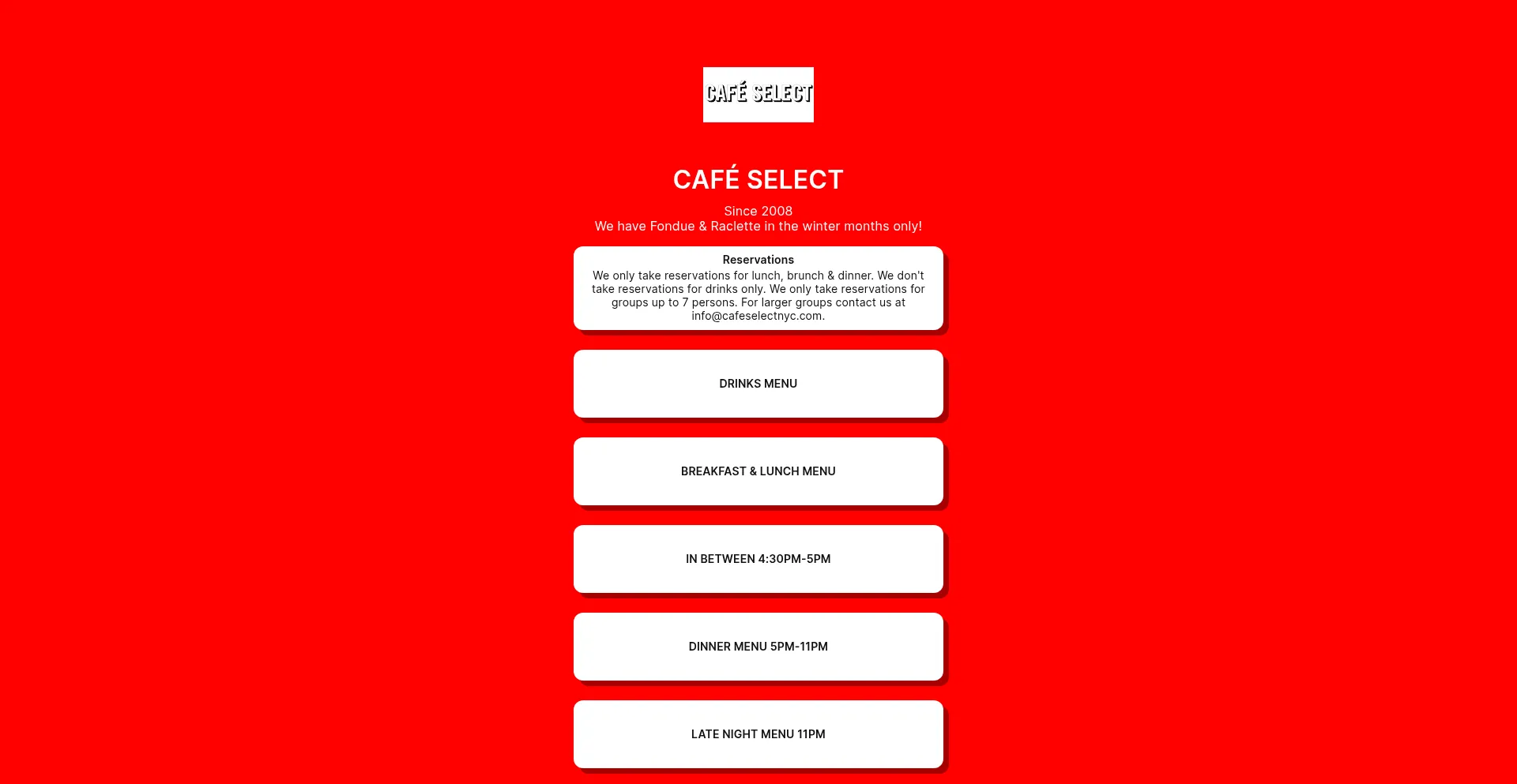 Website screenshot of Cafeselectnyc.com