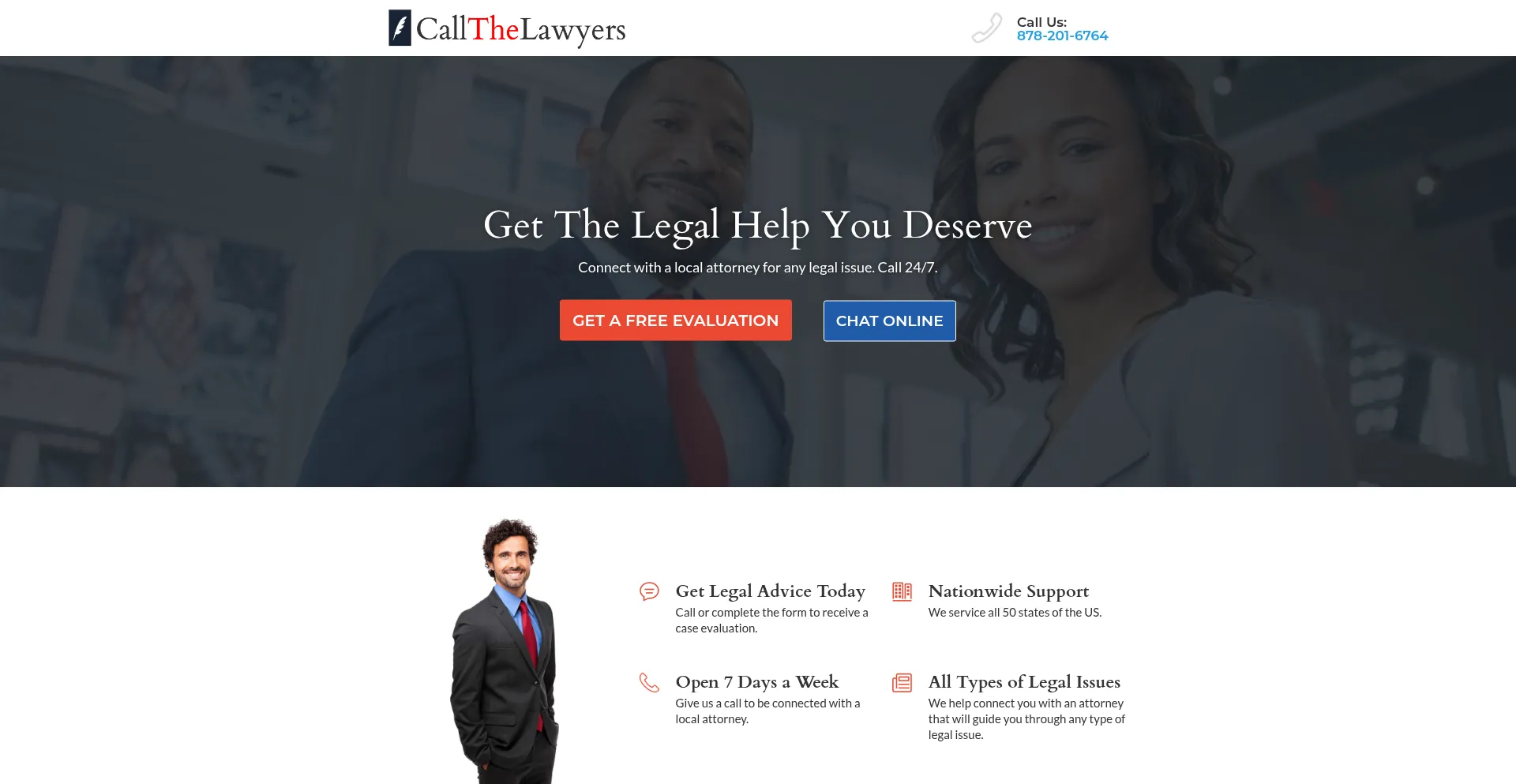 Website screenshot of Call-the-lawyers.com