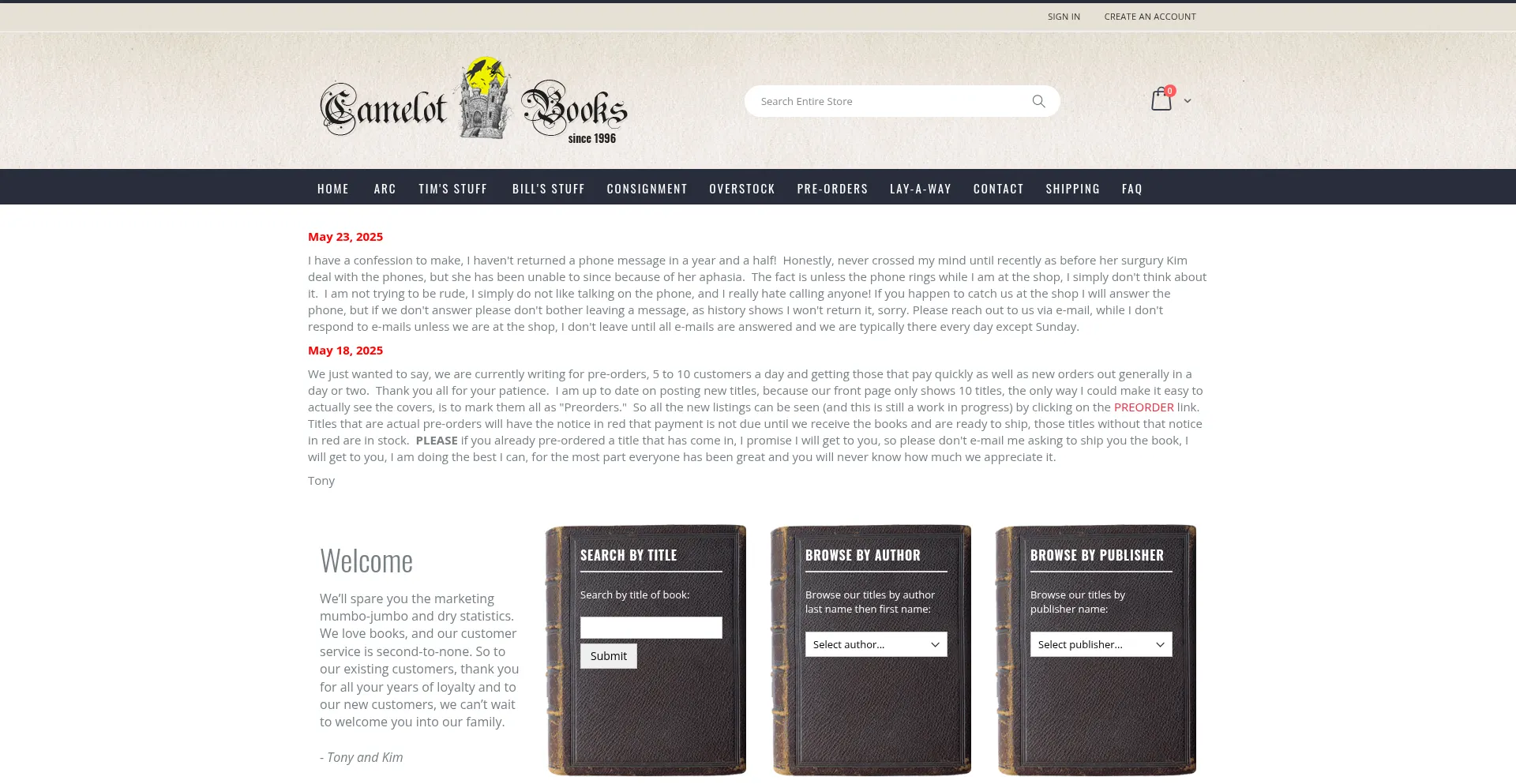 Website screenshot of Camelotbooks.com