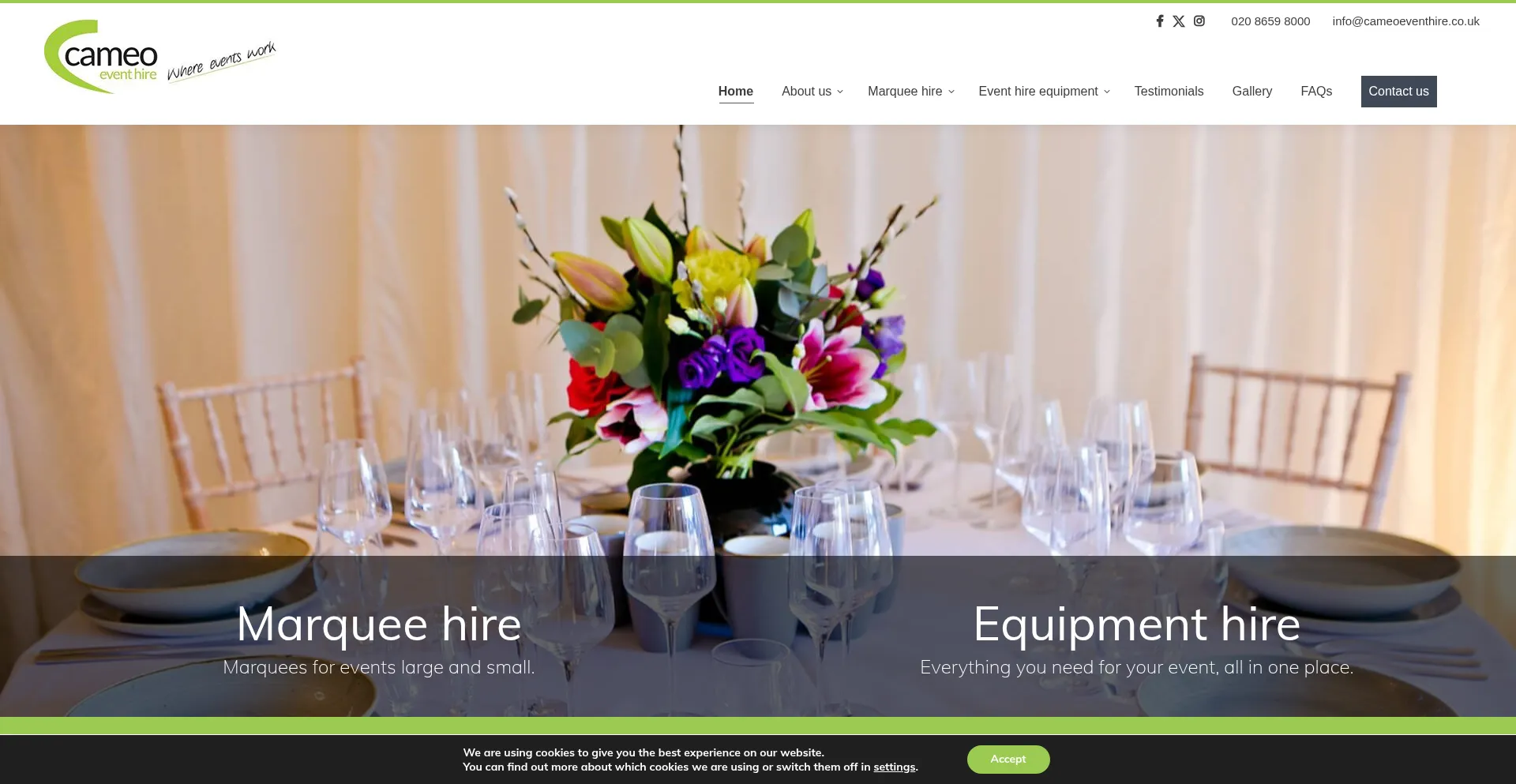 Website screenshot of Cameoeventhire.co.uk