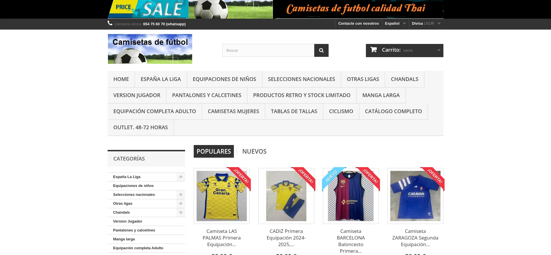 Website screenshot of Camisetasdefutbol.org