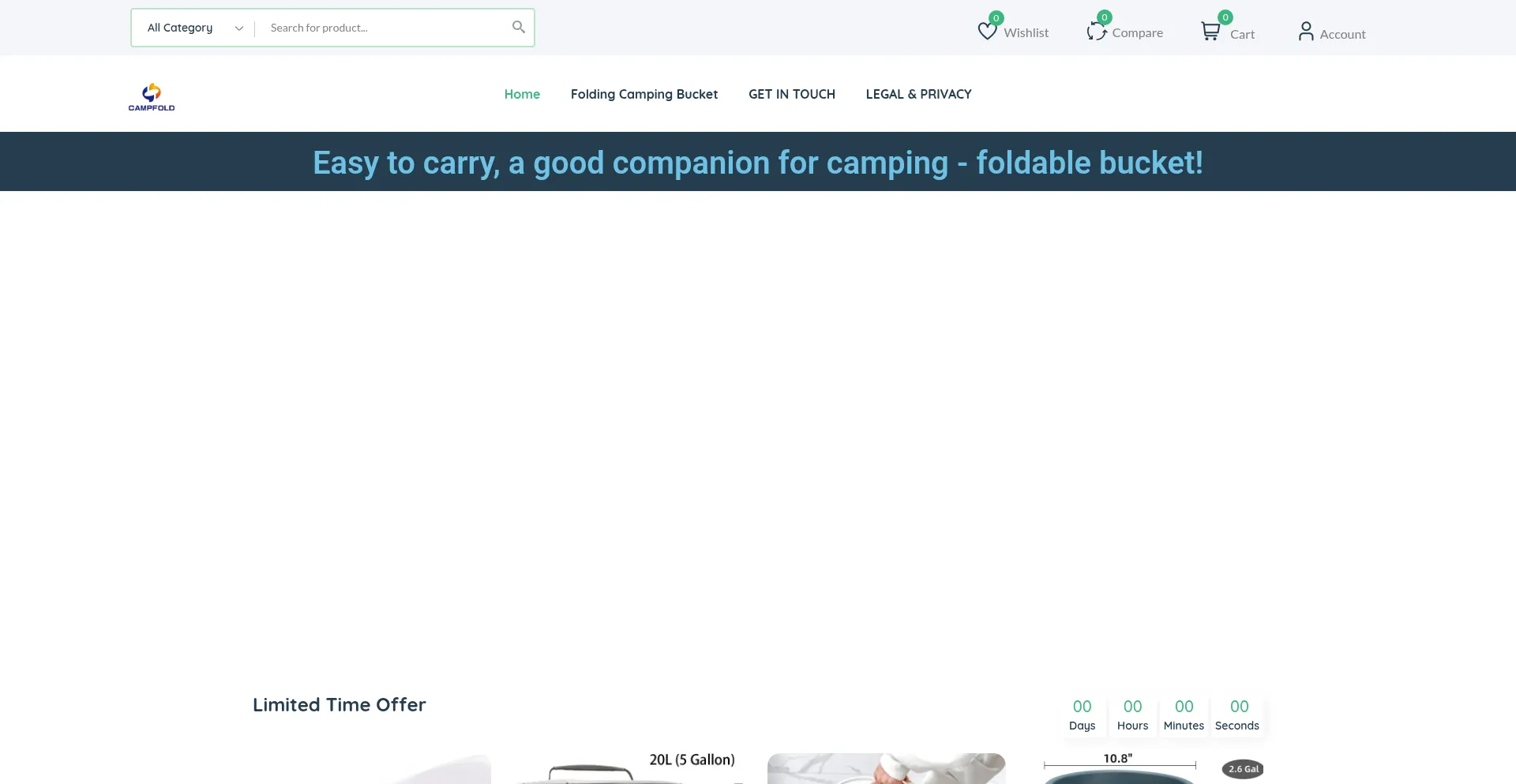 Website screenshot of Campfoldbucket.com