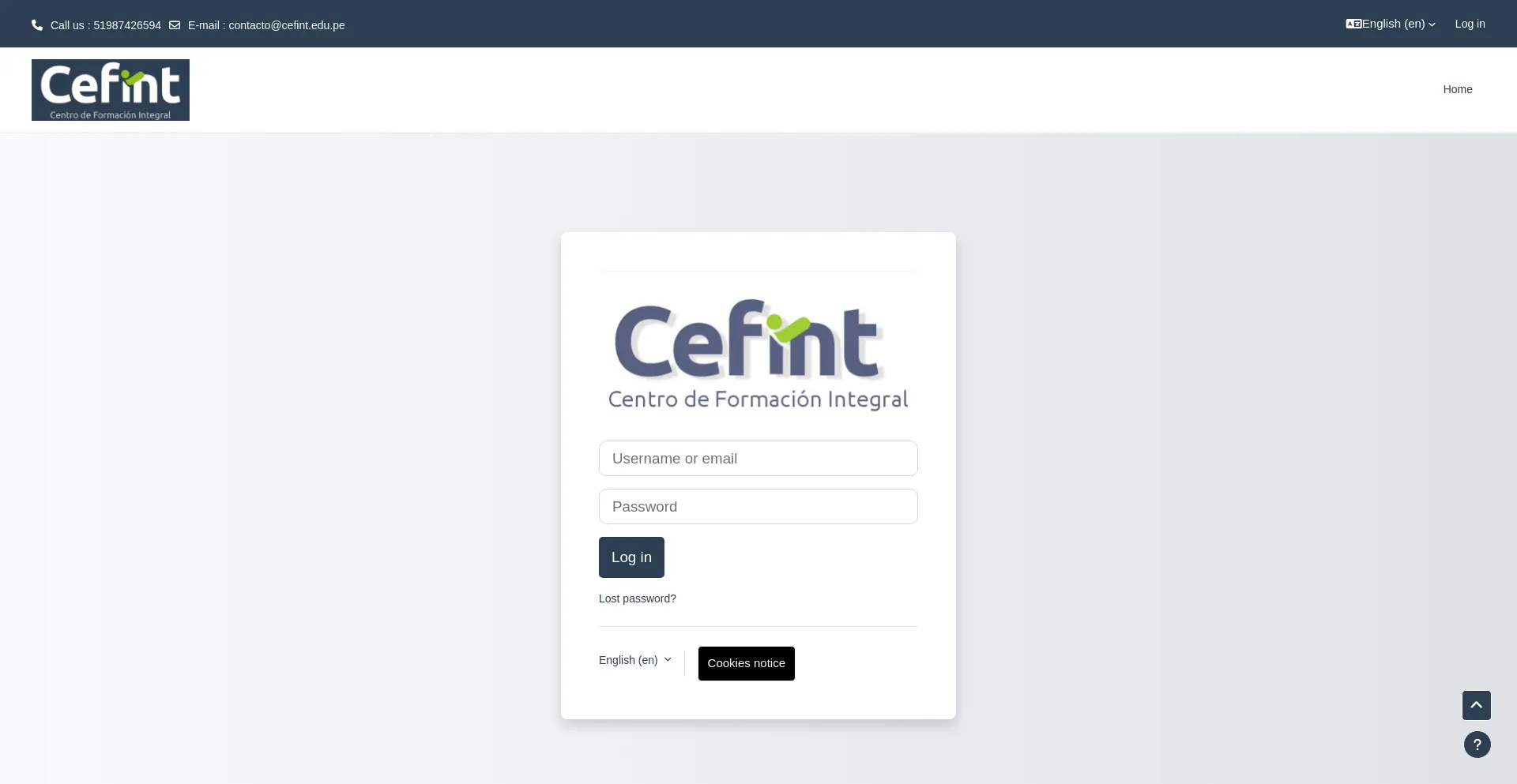 Website screenshot of Campus.cefint.edu.pe