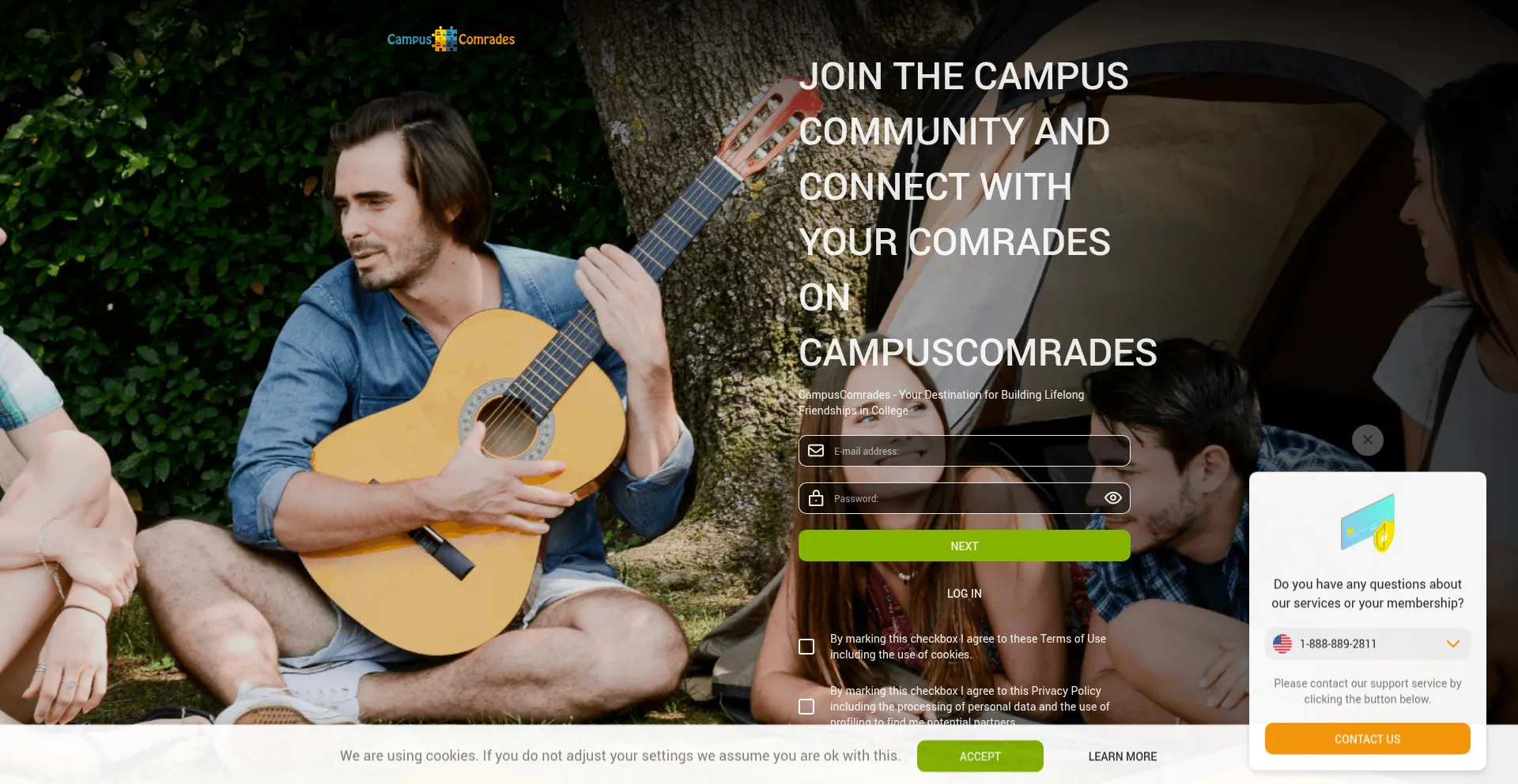 Website screenshot of Campuscomrades.com