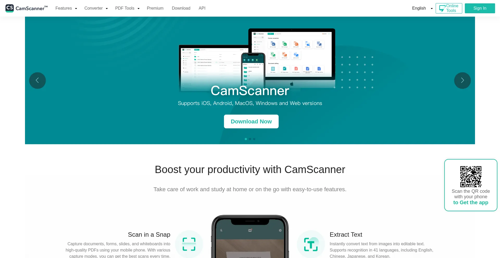 Website screenshot of Camscanner.com