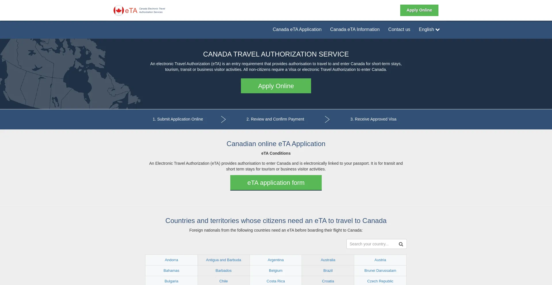 Website screenshot of Canada-eta.visasyst.com