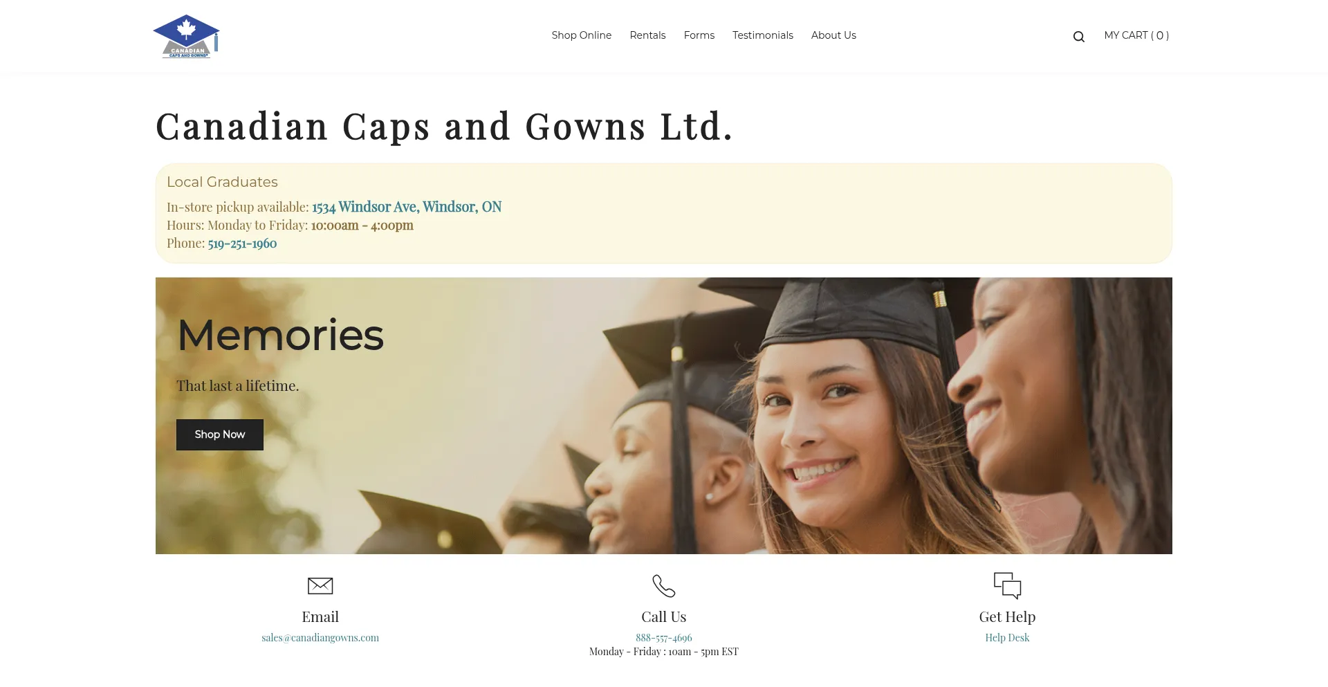 Website screenshot of Canadiangowns.com