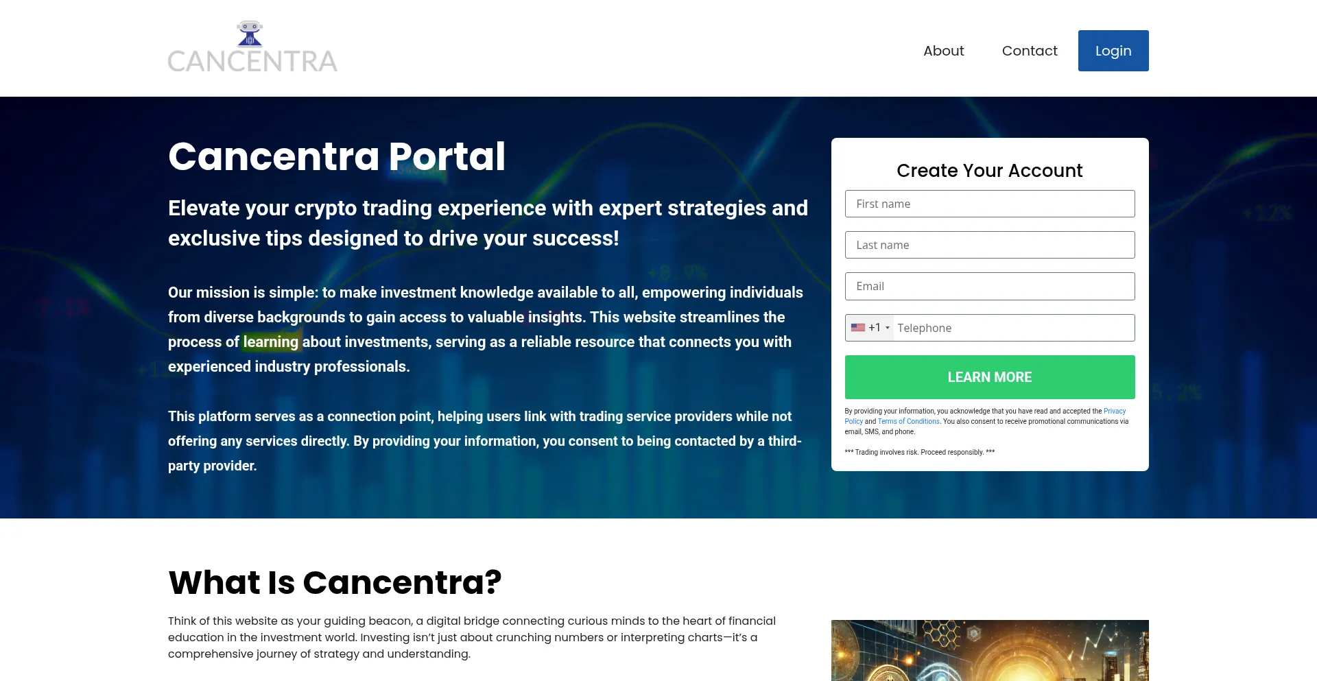 Website screenshot of Cancentra.org