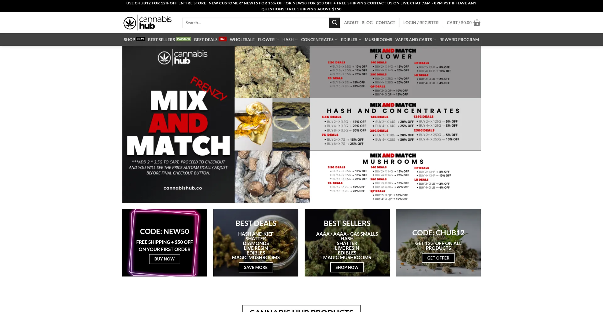 Website screenshot of Cannabishub.co