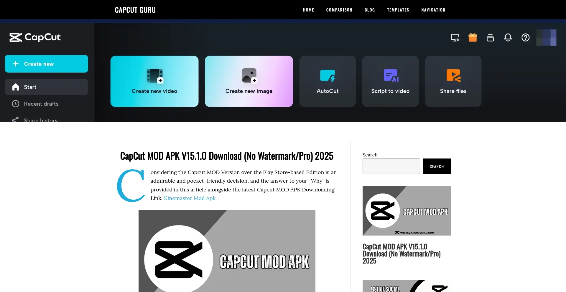 Website screenshot of Capcutguru.com