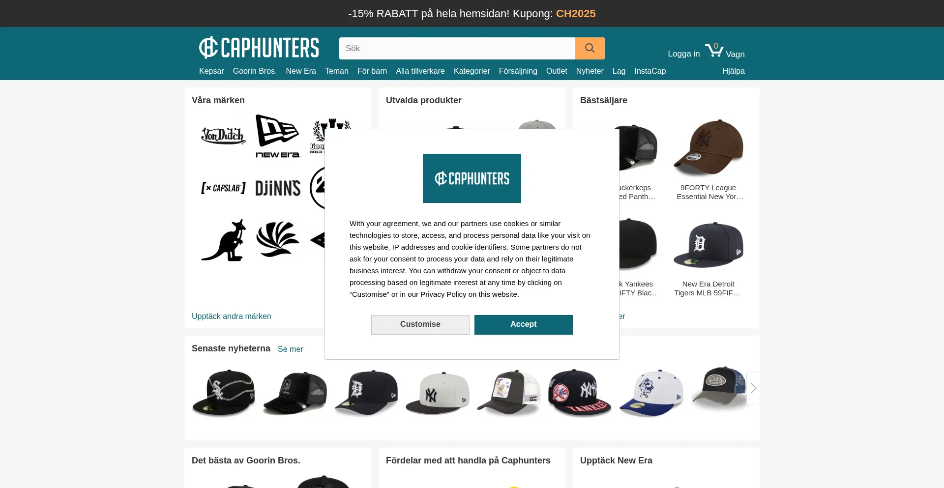 Website screenshot of Caphunters.se