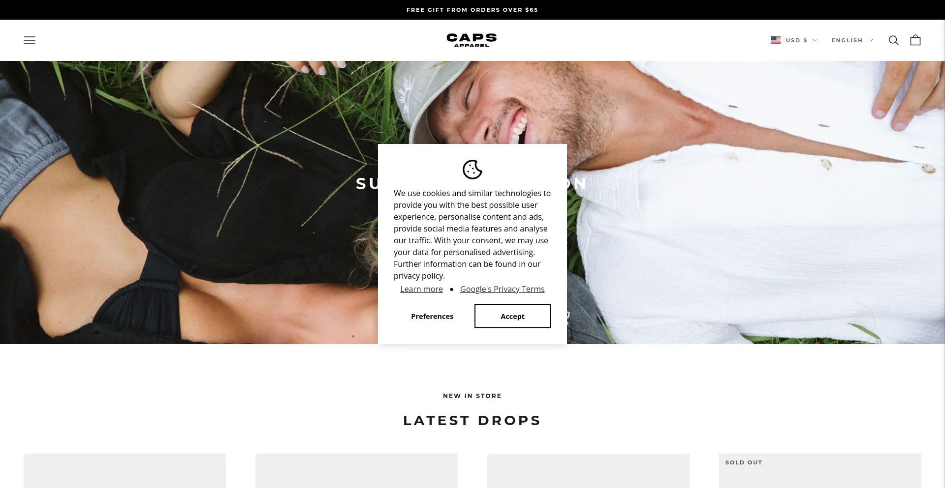 Website screenshot of Capsapparel.com