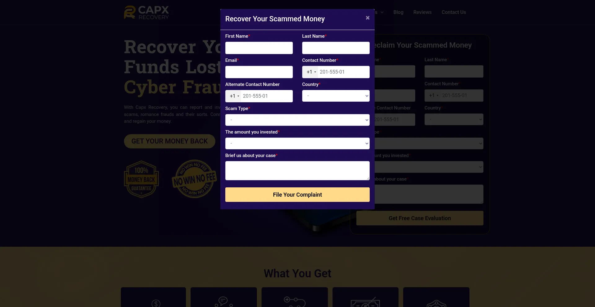 Website screenshot of Capxrecovery.com