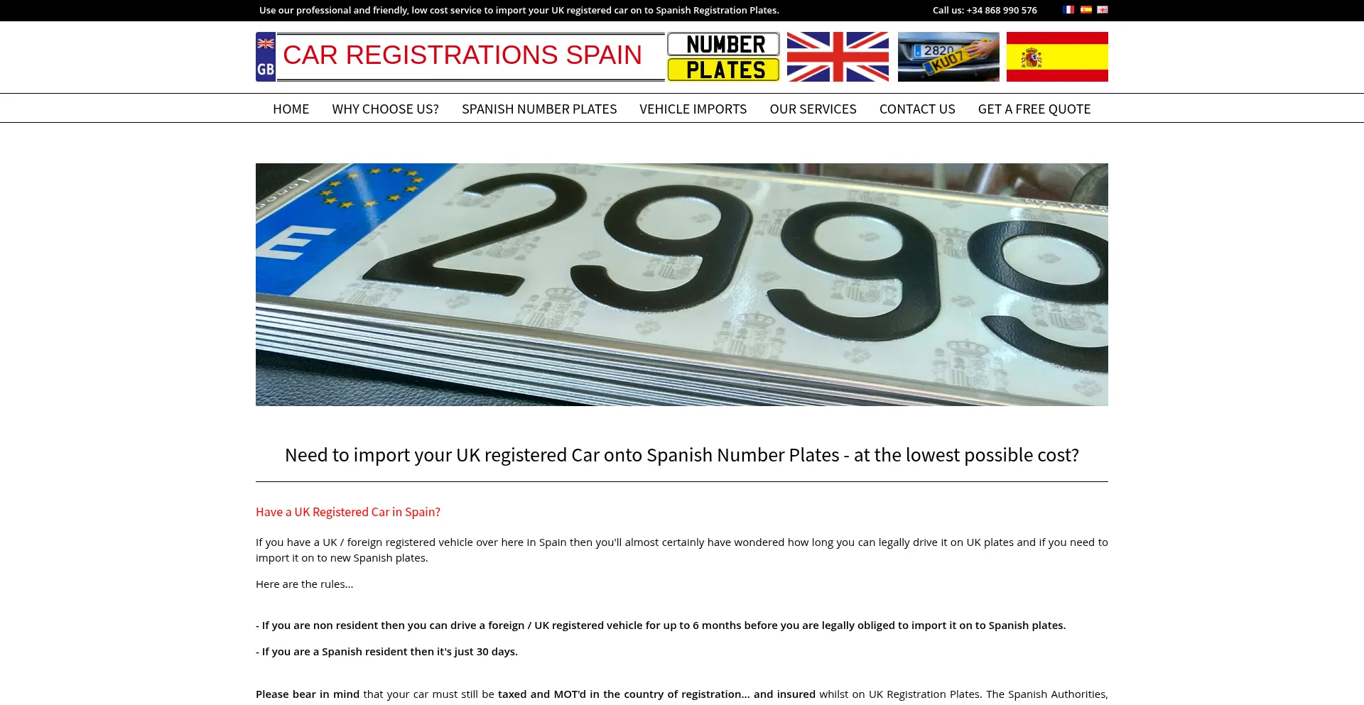 Website screenshot of Car-registrations-spain.com
