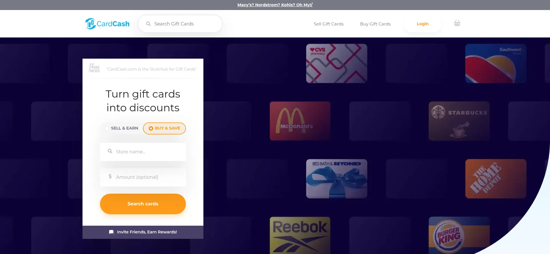 Website screenshot of Cardcash.com