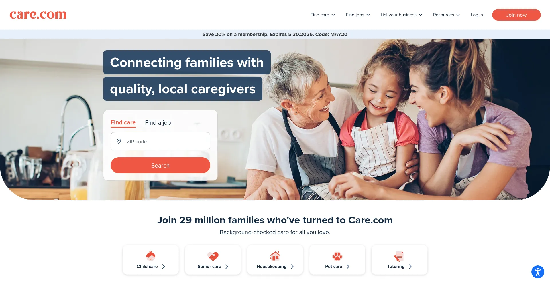 Website screenshot of Care.com