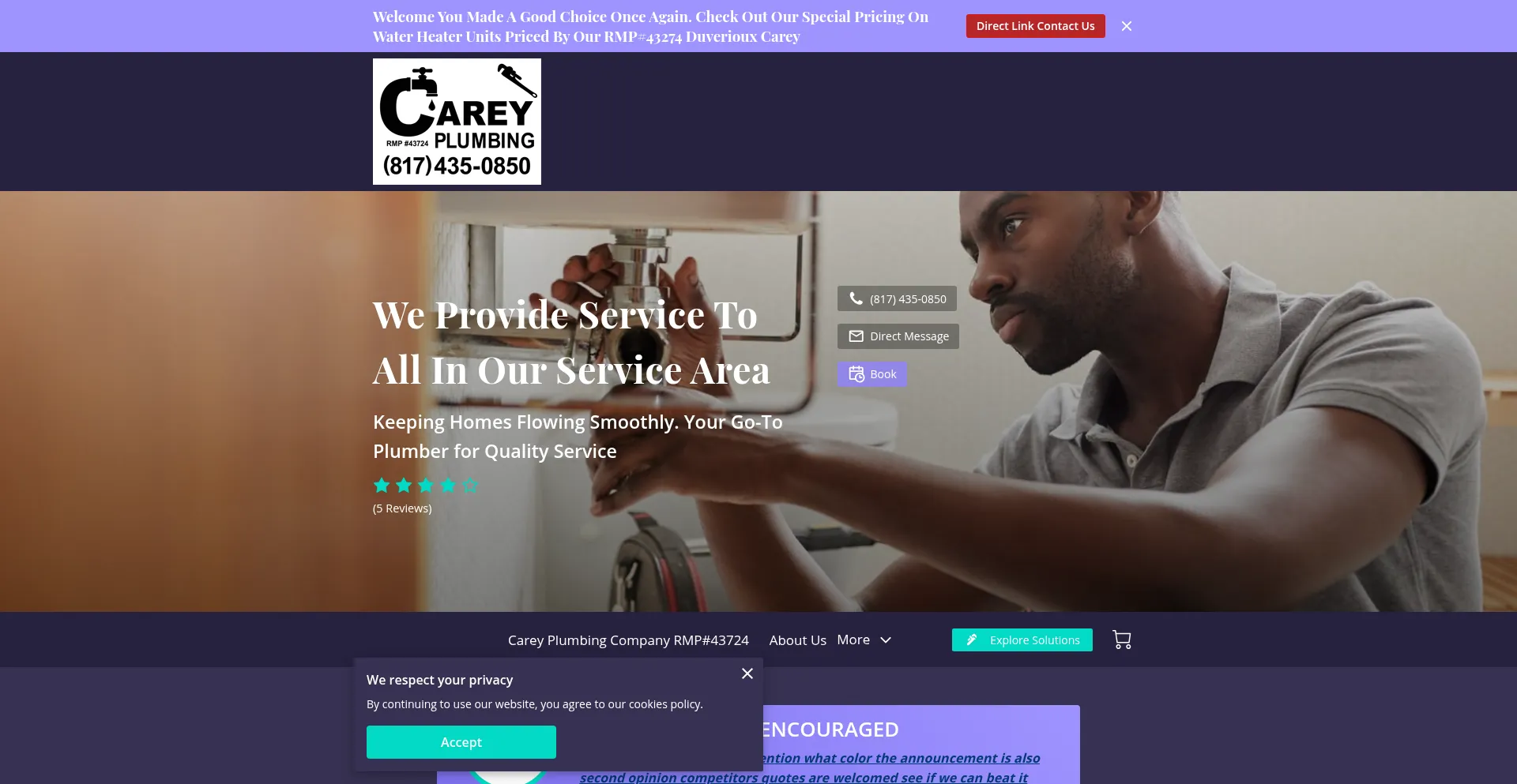 Website screenshot of Carey-plumbing.com