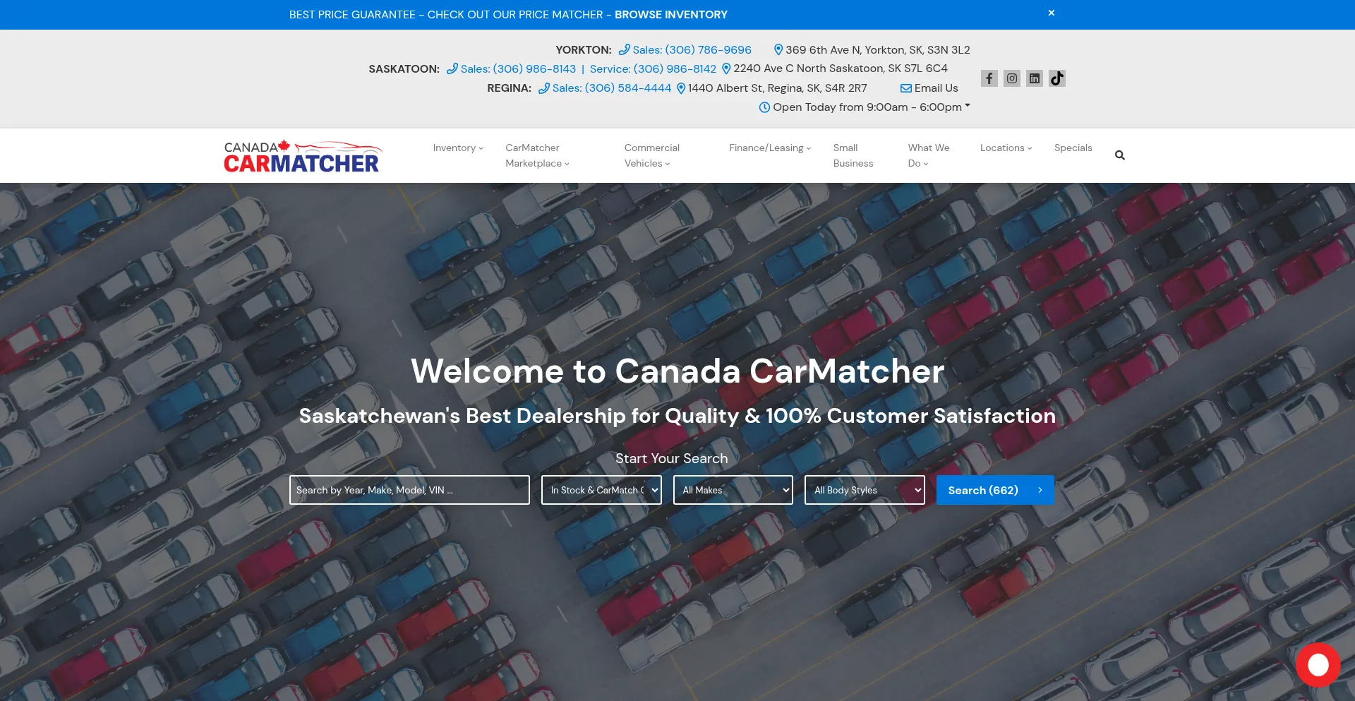 Website screenshot of Carmatcher.ca