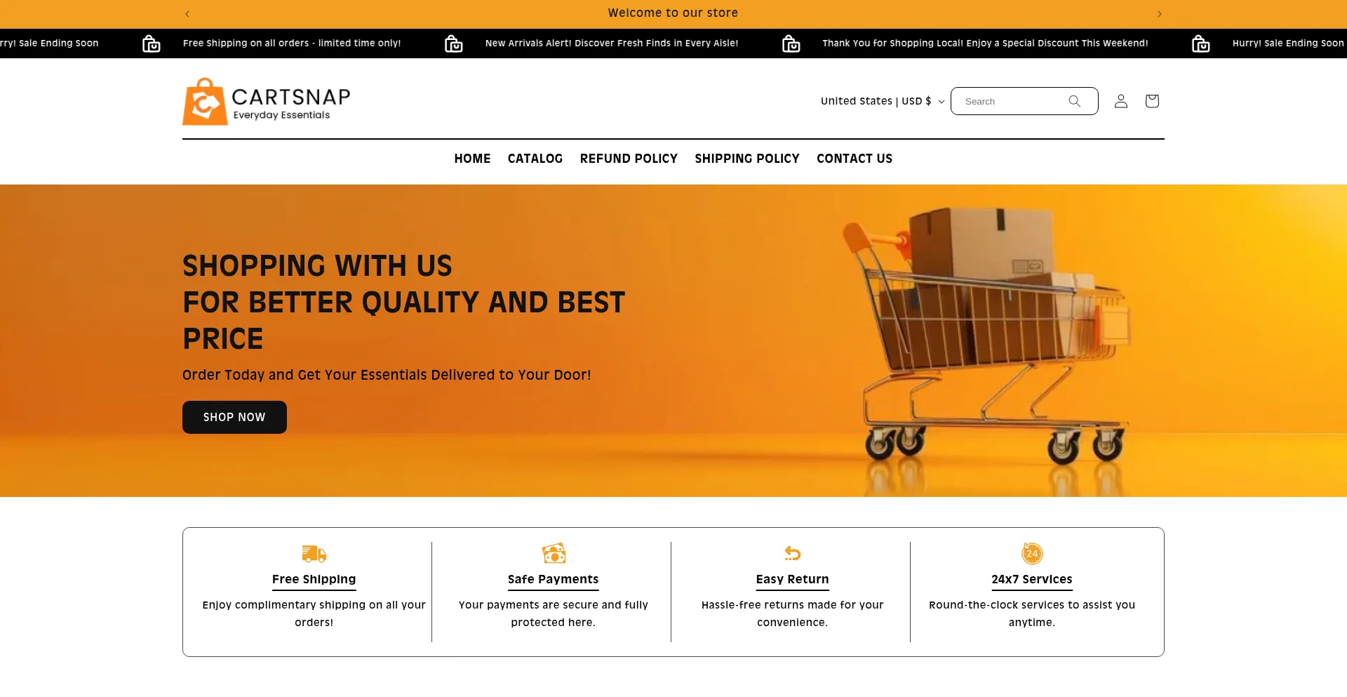 Website screenshot of Cartsnap.co