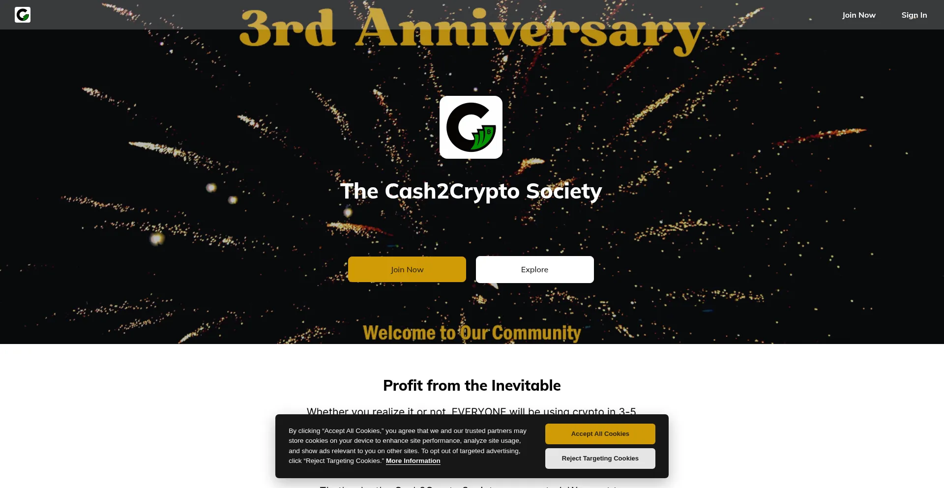 Website screenshot of Cash2cryptosociety.com