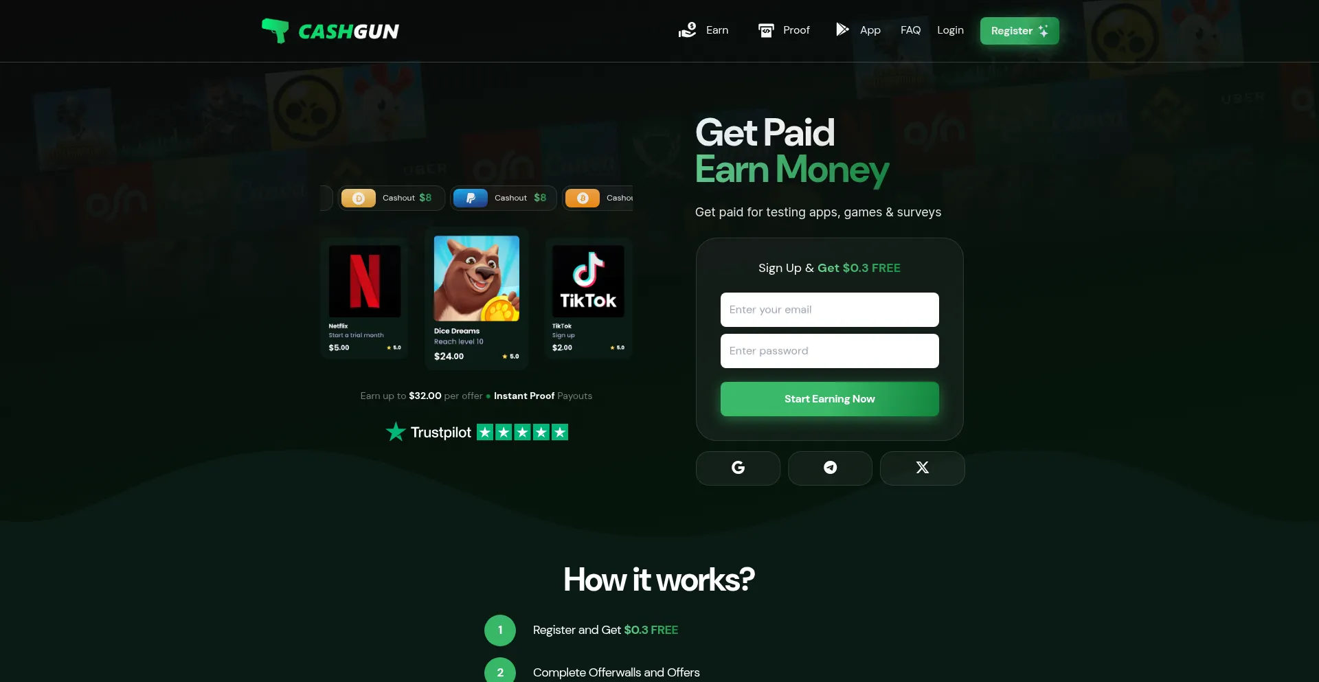 Website screenshot of Cashgun.com