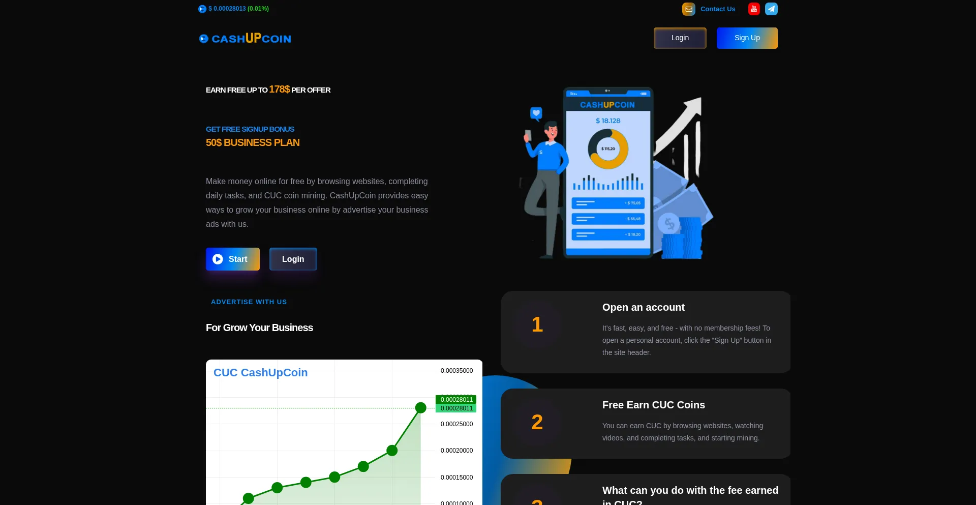 Website screenshot of Cashupcoin.com