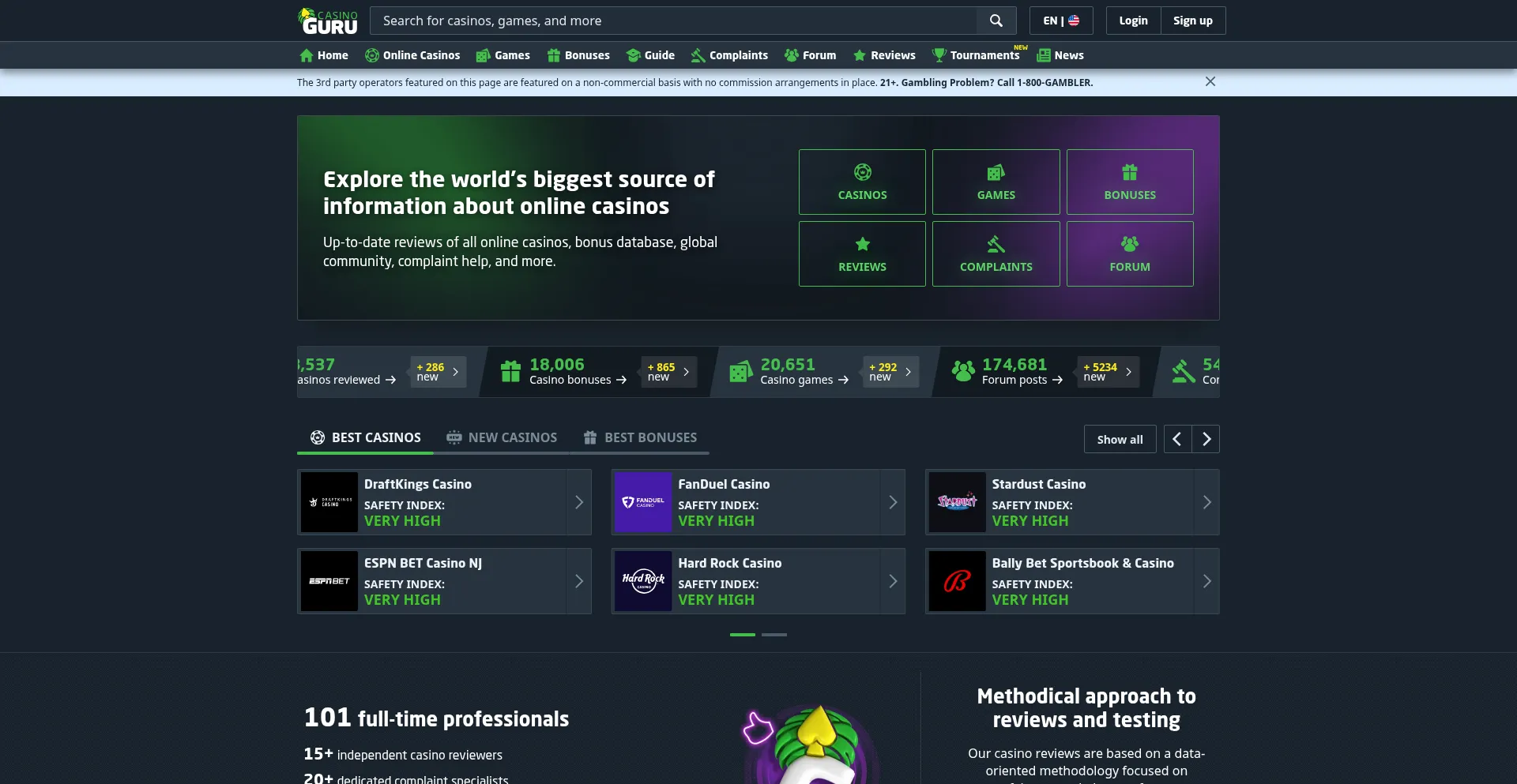 Website screenshot of Casino.guru