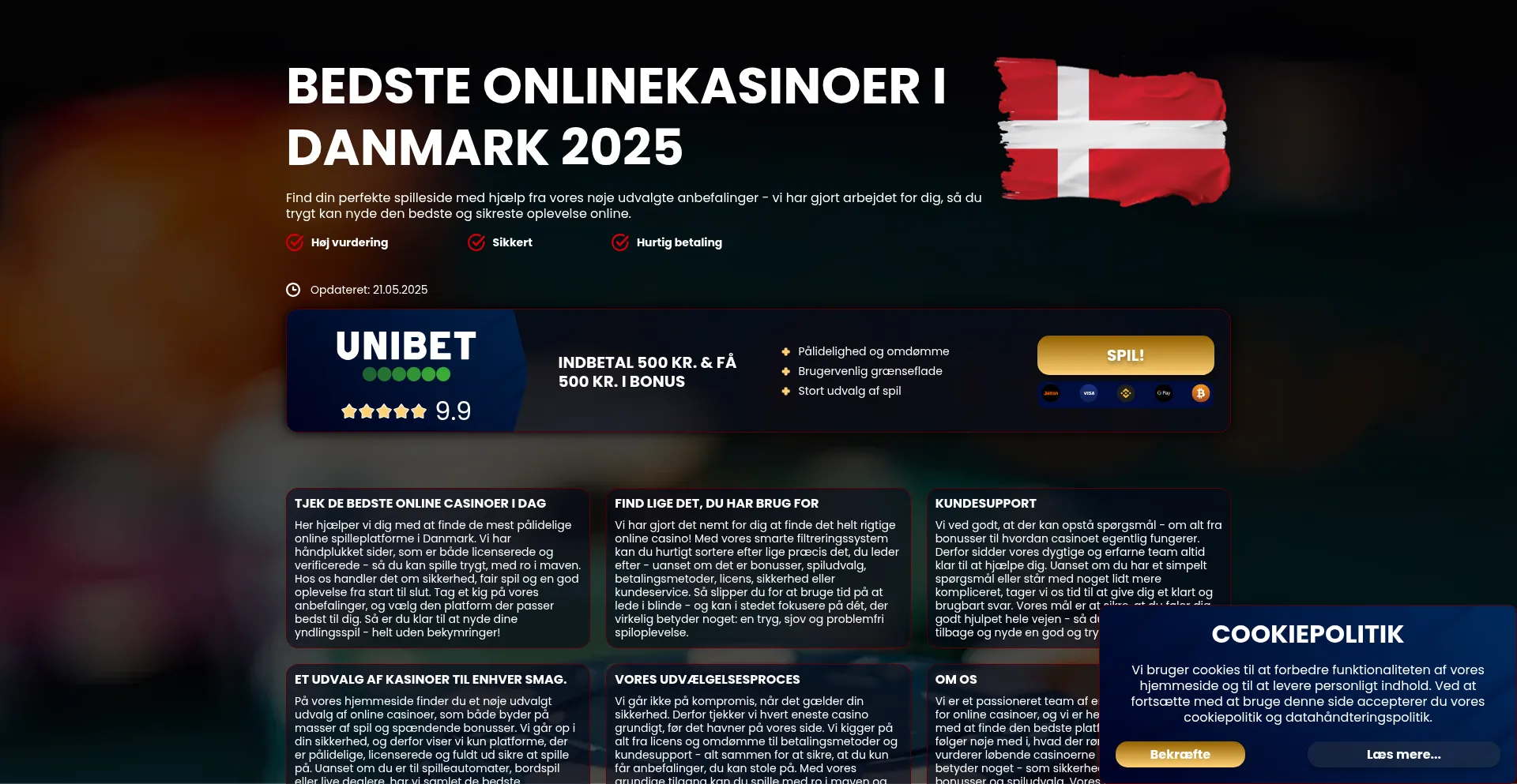 Website screenshot of Casinorankdk.com