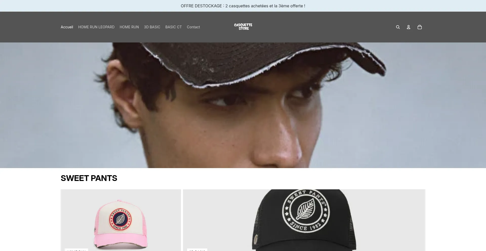 Website screenshot of Casquettestore.fr