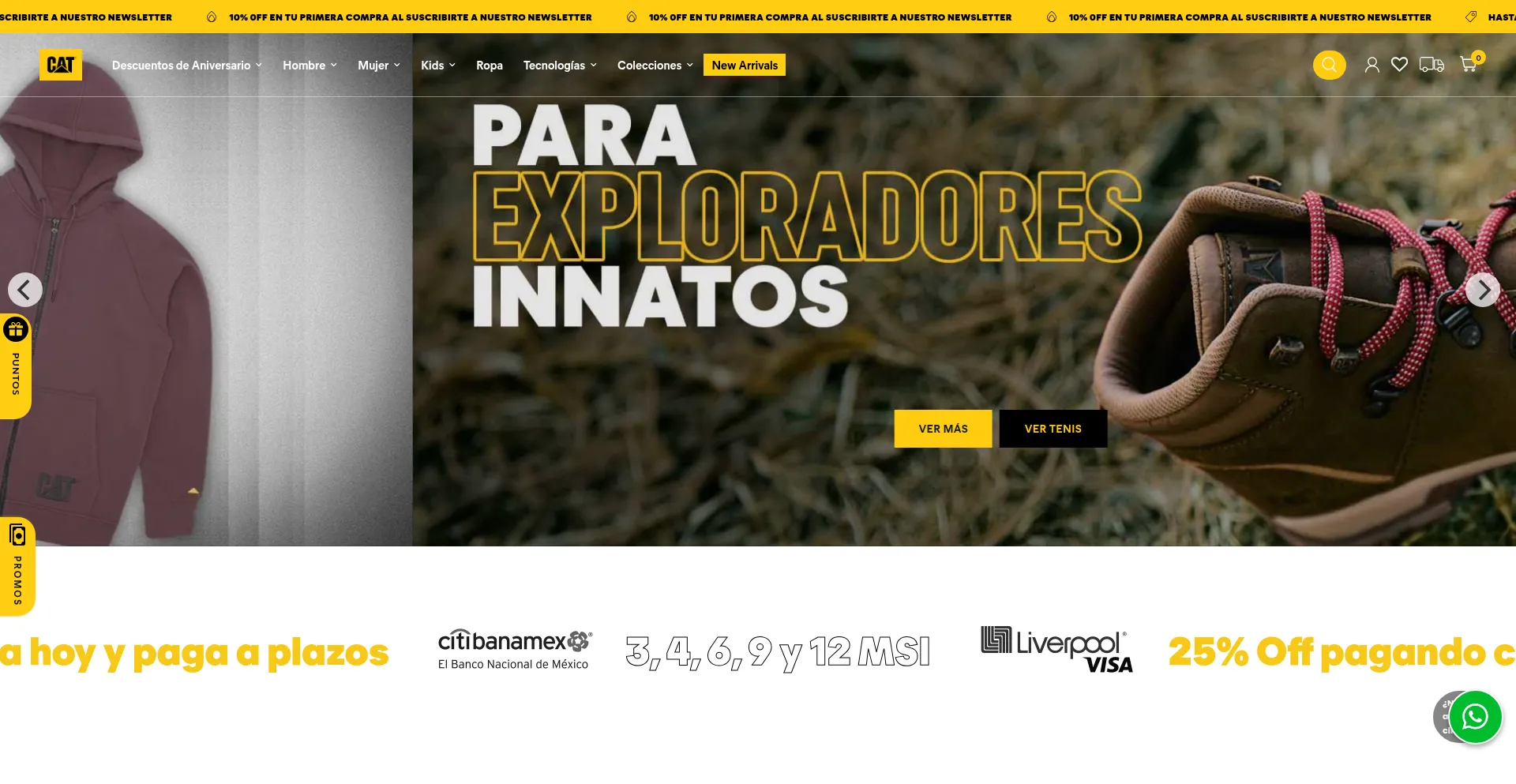 Website screenshot of Catfootwear.com.mx