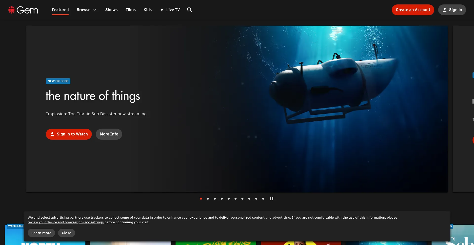 Website screenshot of Cbcgem.ca