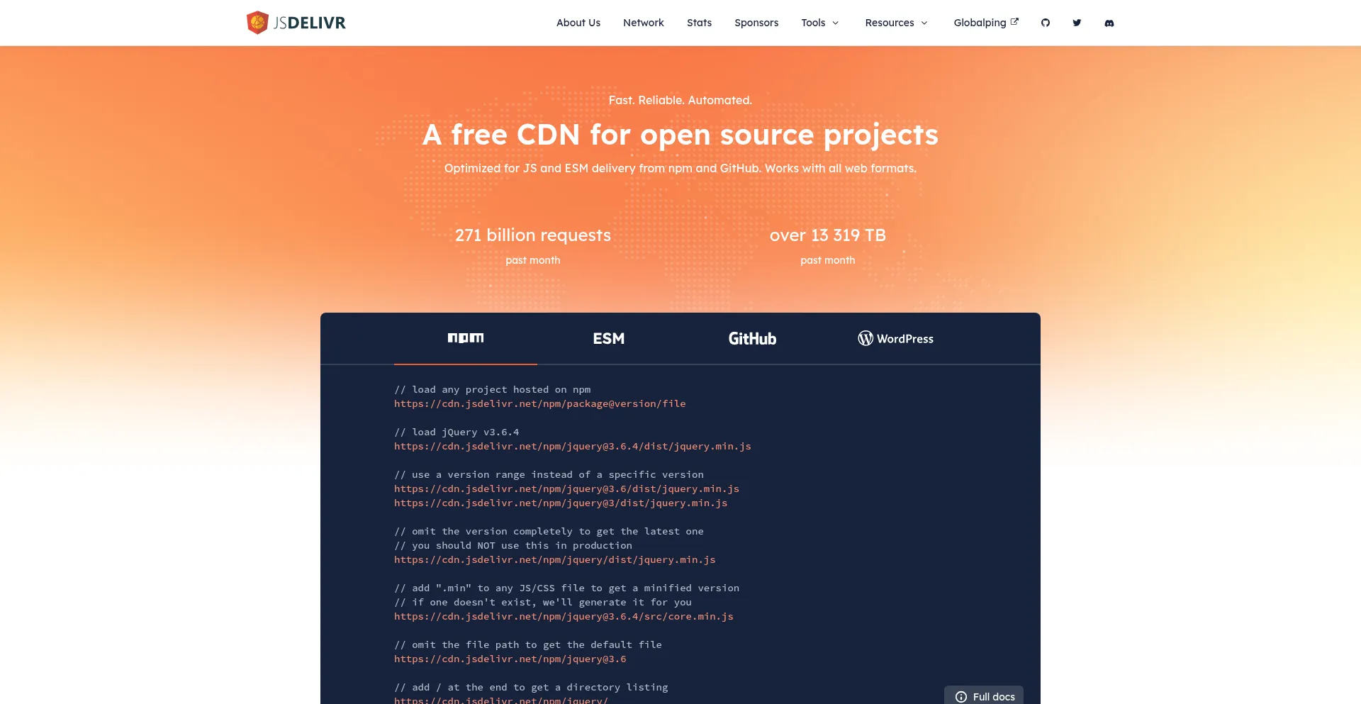 Website screenshot of Cdn.jsdelivr.net
