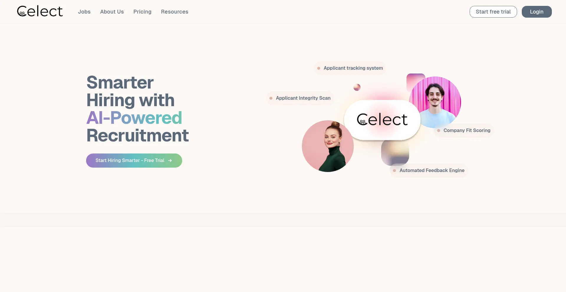 Website screenshot of Celect.ai