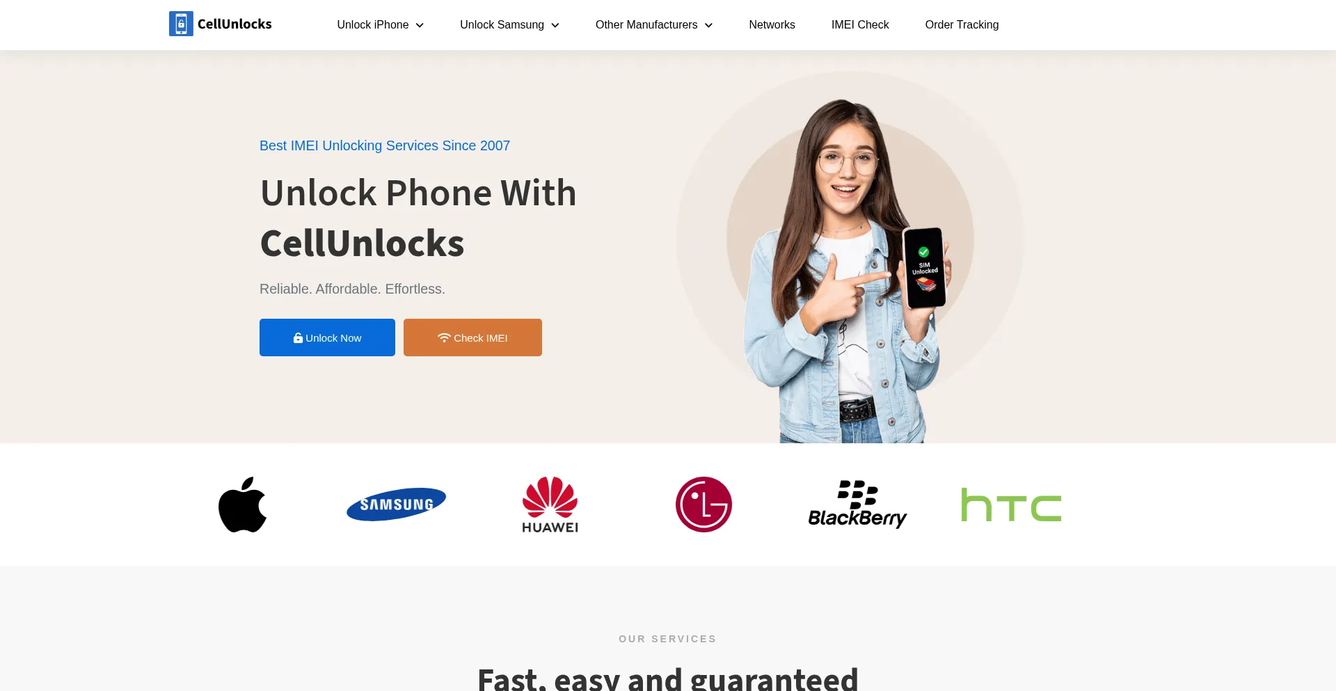 Website screenshot of Cellunlocks.com
